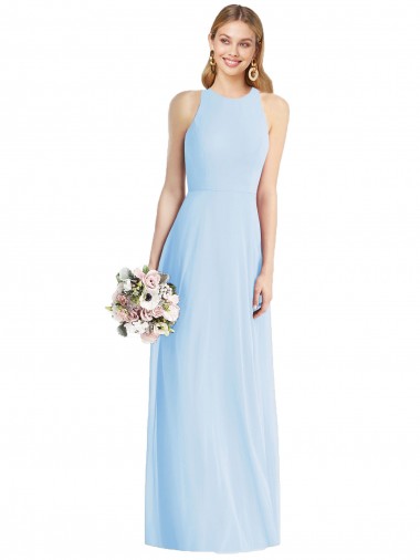 Trumpet Halter Neck Soft Chiffon Long Light Sky Blue Semi Formal Evening Dress / Bridesmaid Dress Barrie