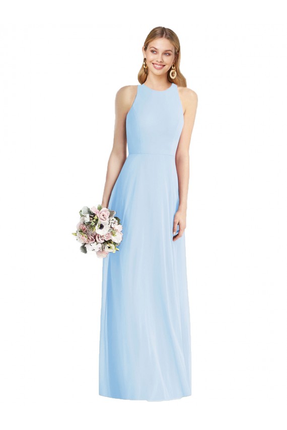 Trumpet Halter Neck Soft Chiffon Long Light Sky Blue Semi Formal Evening Dress / Bridesmaid Dress Barrie