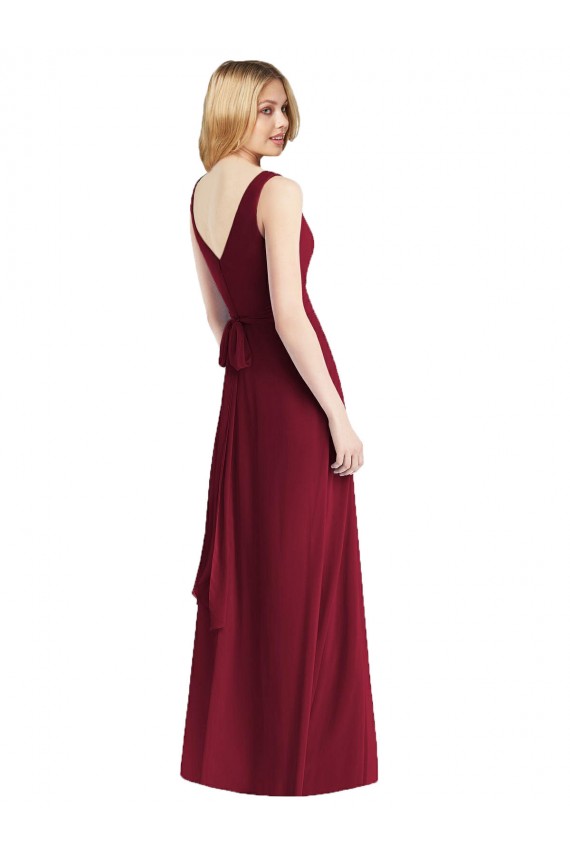 A-Line V-Neck Chiffon Long Floor Length Burgundy Bridesmaid Dress Barrie