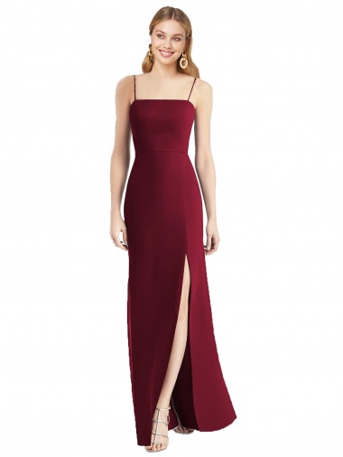 Trumpet Spaghetti Straps Soft Chiffon Long Burgundy Bridesmaid Dress Barrie