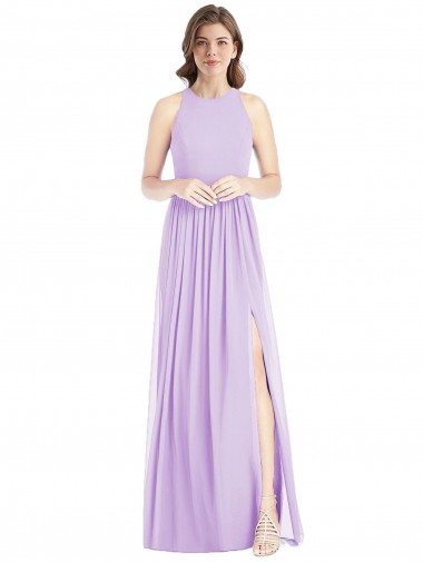 A-Line Halter Neck Soft Chiffon Long Lilac Bridesmaid Dress Barrie