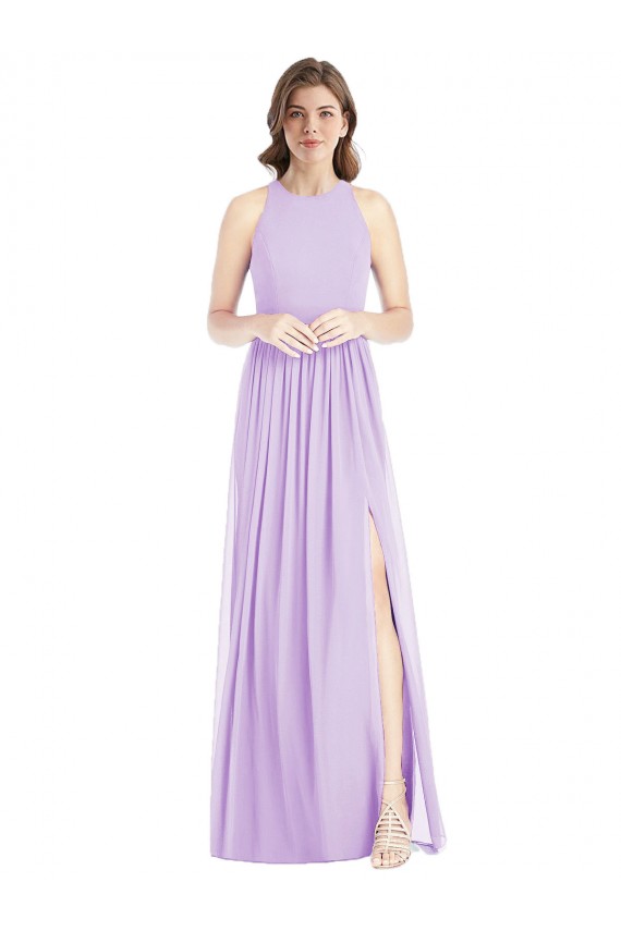 A-Line Halter Neck Soft Chiffon Long Lilac Bridesmaid Dress Barrie