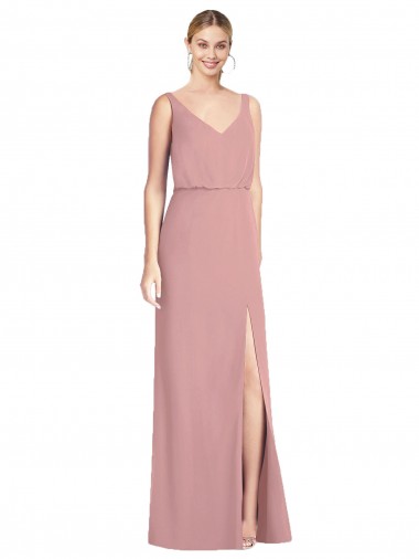 Mermaid V-Neck Soft Chiffon Long Dusty Pink Bridesmaid Dress Barrie
