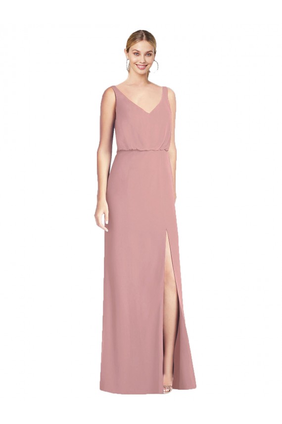 Mermaid V-Neck Soft Chiffon Long Dusty Pink Bridesmaid Dress Barrie