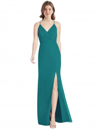 Mermaid V-Neck Soft Chiffon Long Hunter Bridesmaid Dress Barrie