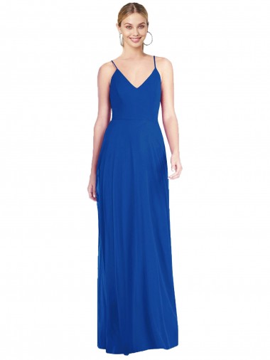 A-Line V-Neck Soft Chiffon Long Royal Blue Formal Dress / Bridesmaid Dress Barrie