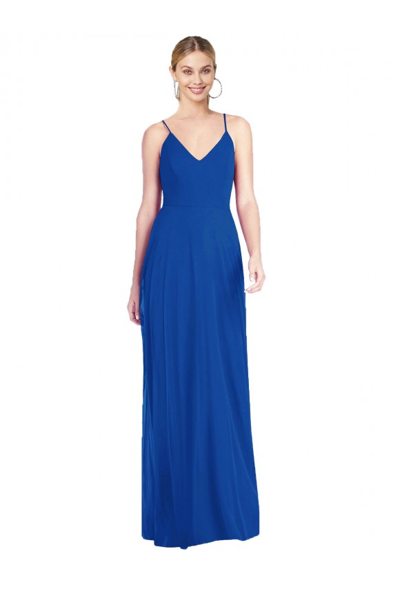 A-Line V-Neck Soft Chiffon Long Royal Blue Formal Dress / Bridesmaid Dress Barrie