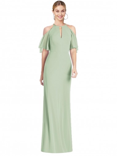 Mermaid Halter Neck Soft Chiffon Long Sage Semi Formal Evening Dress / Bridesmaid Dress Barrie