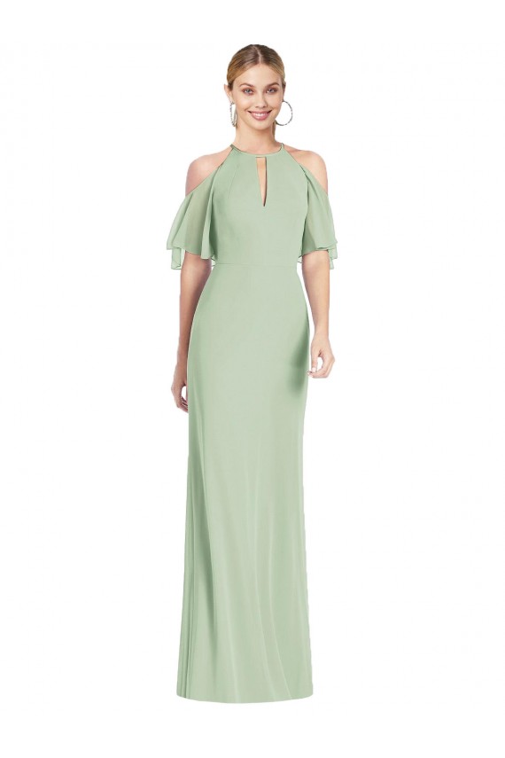 Mermaid Halter Neck Soft Chiffon Long Sage Semi Formal Evening Dress / Bridesmaid Dress Barrie