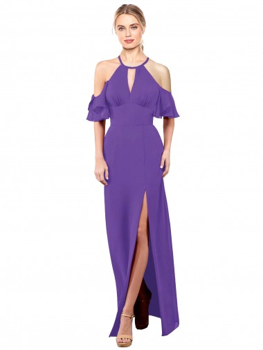 A-Line Halter Neck Soft Chiffon Long Purple Bridesmaid Dress Barrie
