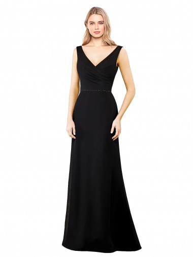 A-Line V-Neck Soft Chiffon Long Black Prom Dress / Bridesmaid Dress Barrie