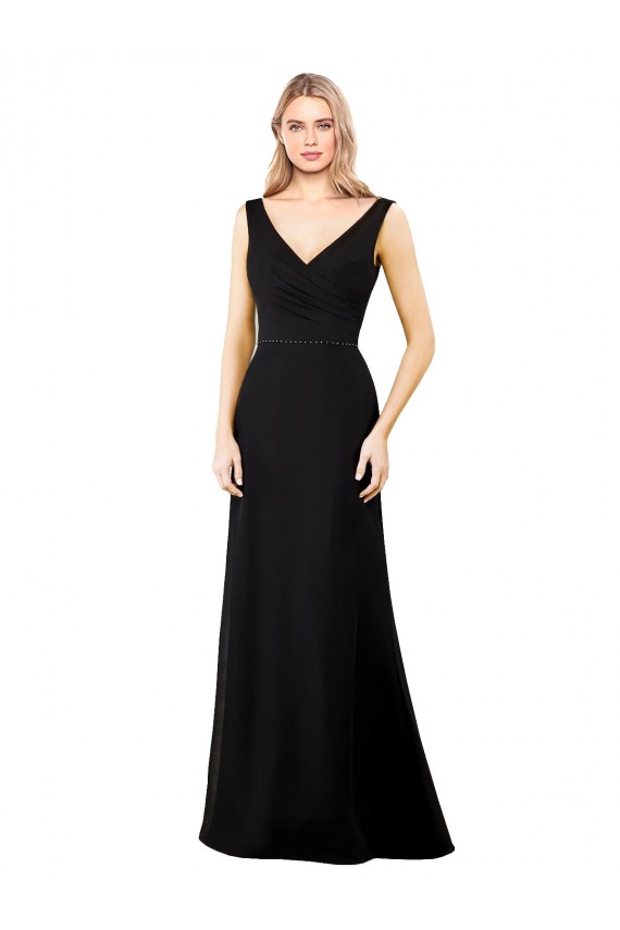 A-Line V-Neck Soft Chiffon Long Black Prom Dress / Bridesmaid Dress Barrie