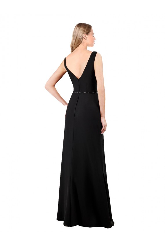 A-Line V-Neck Soft Chiffon Long Black Prom Dress / Bridesmaid Dress Barrie
