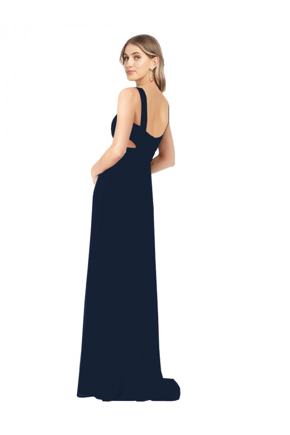A-Line V-Neck Chiffon Long Dark Navy Bridesmaid Dress / Evening Dress Barrie