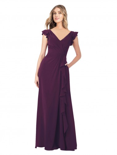 A-Line V-Neck Soft Chiffon Long Grape Formal Dress / Bridesmaid Dress Barrie