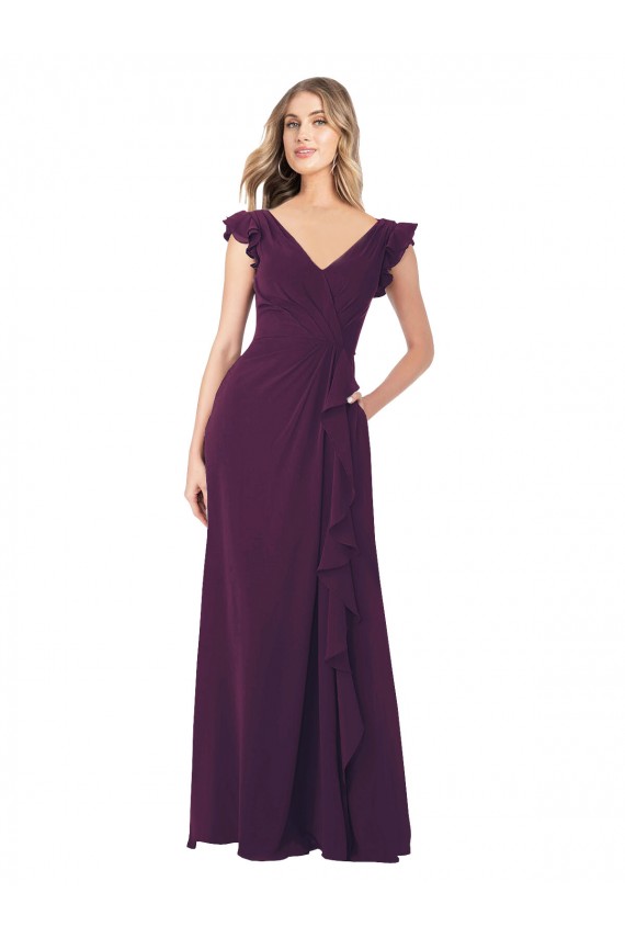 A-Line V-Neck Soft Chiffon Long Grape Formal Dress / Bridesmaid Dress Barrie