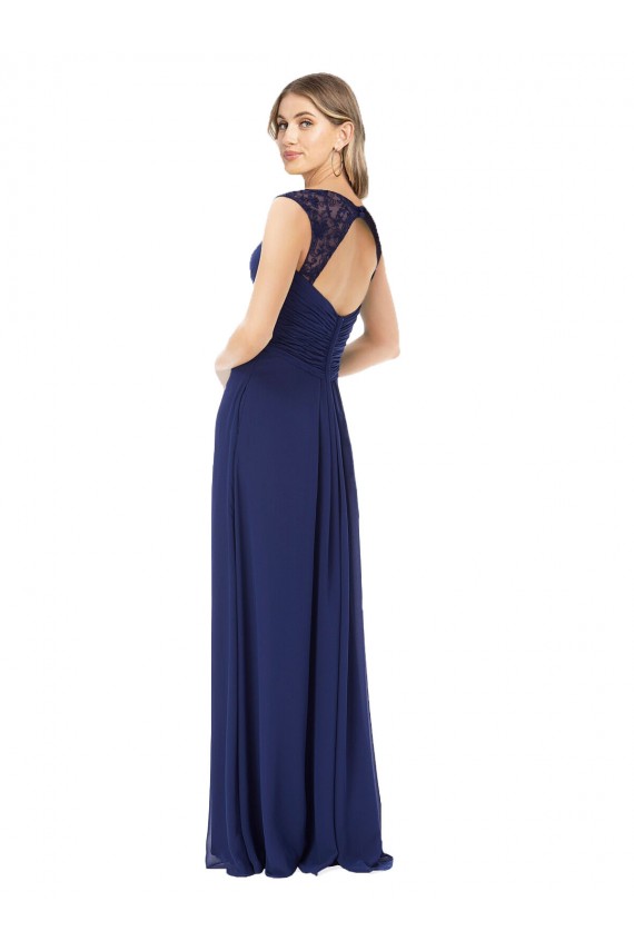 A-Line V-Neck Soft Chiffon Long Sapphire Bridesmaid Dress Barrie