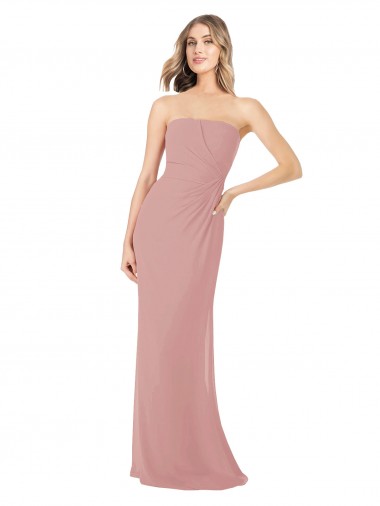 Sheath Strapless Soft Chiffon Long Dusty Pink Bridesmaid Dress Barrie