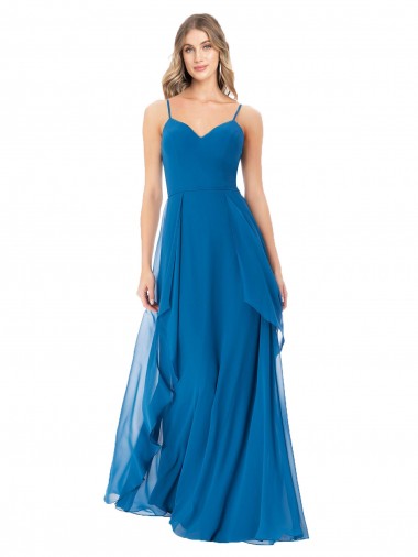 A-Line Sweetheart Soft Chiffon Long Peacock Blue Bridesmaid Dress Barrie