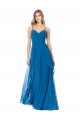 A-Line Sweetheart Soft Chiffon Long Peacock Blue Bridesmaid Dress Barrie