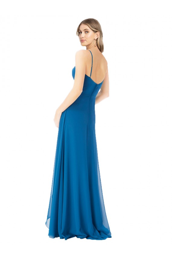 A-Line Sweetheart Soft Chiffon Long Peacock Blue Bridesmaid Dress Barrie