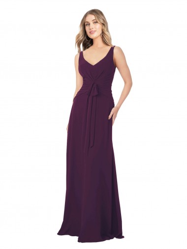 A-Line V-Neck Chiffon Long Floor Length Grape Bridesmaid Dress Barrie