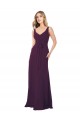 A-Line V-Neck Chiffon Long Floor Length Grape Bridesmaid Dress Barrie