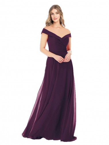 A-Line Off the Shoulder Soft Chiffon Long Grape Bridesmaid Dress Barrie