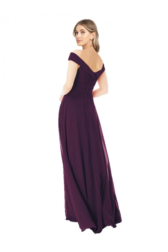 A-Line Off the Shoulder Soft Chiffon Long Grape Bridesmaid Dress Barrie