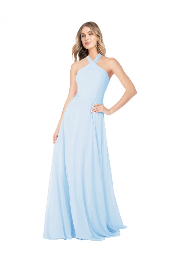 A-Line High Neck Chiffon Long Light Sky Blue Bridesmaid Dress / Evening Gowns Barrie