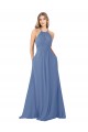 A-Line High Neck Soft Chiffon Long Windsor Blue Bridesmaid Dress Barrie