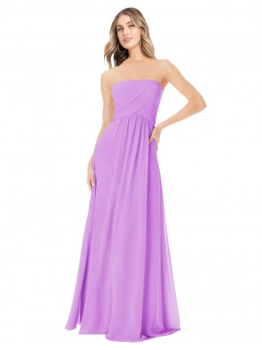 A-Line Strapless Soft Chiffon Long Violet Bridesmaid Dress Barrie