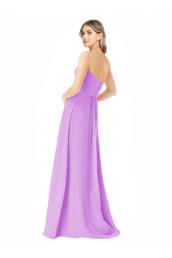 A-Line Strapless Soft Chiffon Long Violet Bridesmaid Dress Barrie