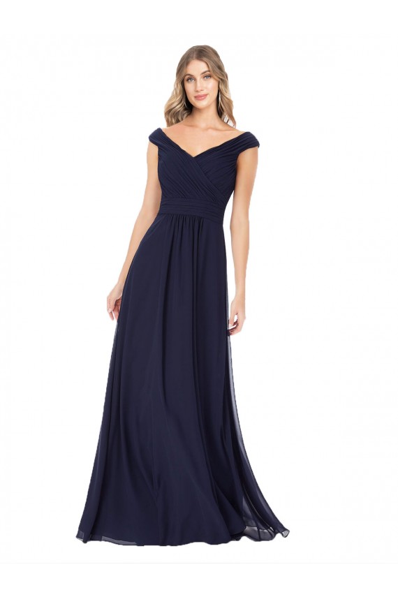 A-Line Off the Shoulder Soft Chiffon Long Dark Navy Evening Dress / Bridesmaid Dress Barrie