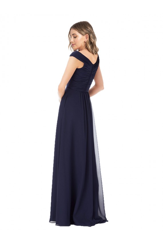A-Line Off the Shoulder Soft Chiffon Long Dark Navy Evening Dress / Bridesmaid Dress Barrie