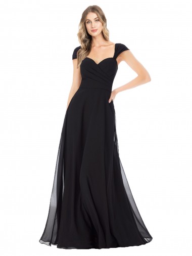 A-Line Sweetheart Soft Chiffon Long Black Bridesmaid Dress Barrie