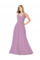 A-Line V-Neck Soft Chiffon Long Dark Lavender Bridesmaid Dress Barrie