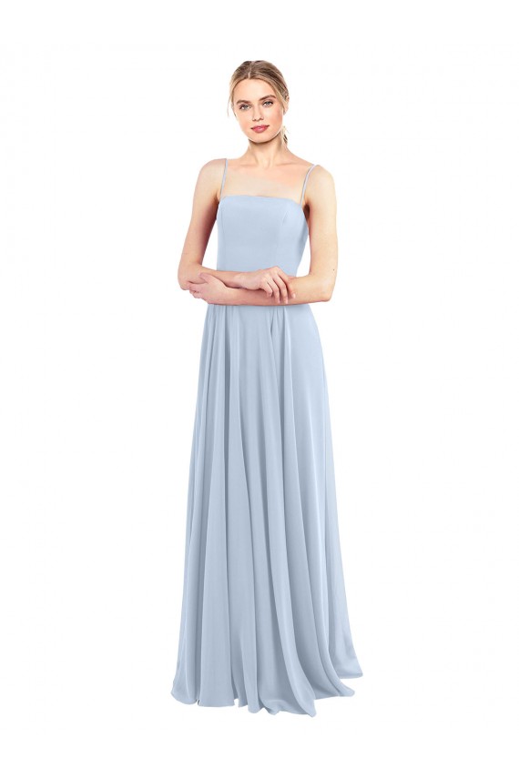 A-Line Square Neck Soft Chiffon Long Light Sky Blue Bridesmaid Dress Barrie