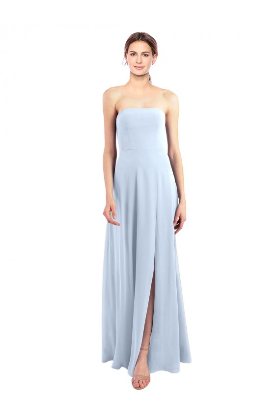 A-Line Strapless Soft Chiffon Long Light Sky Blue Bridesmaid Dress Barrie