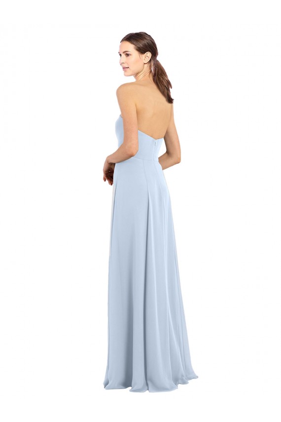 A-Line Strapless Soft Chiffon Long Light Sky Blue Bridesmaid Dress Barrie