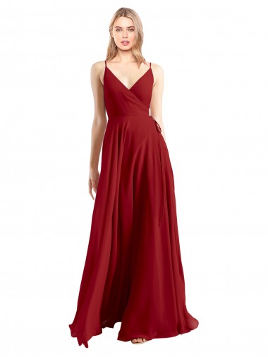 A-Line V-Neck Luxe Chiffon Long Red Bridesmaid Dress Barrie
