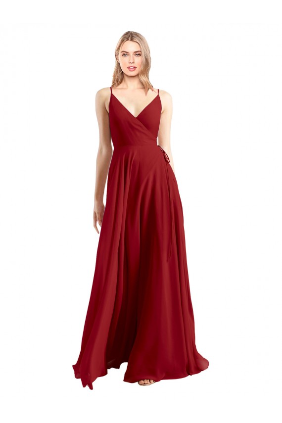 A-Line V-Neck Luxe Chiffon Long Red Bridesmaid Dress Barrie
