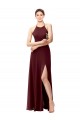A-Line High Neck Soft Chiffon Long Burgundy Gold Bridesmaid Dress Barrie