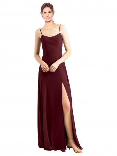 A-Line Scoop Neck Chiffon Long Burgundy Gold Bridesmaid Dress / Evening Dress Barrie