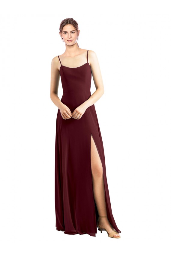 A-Line Scoop Neck Chiffon Long Burgundy Gold Bridesmaid Dress / Evening Dress Barrie