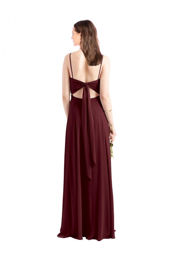 A-Line Scoop Neck Chiffon Long Burgundy Gold Bridesmaid Dress / Evening Dress Barrie