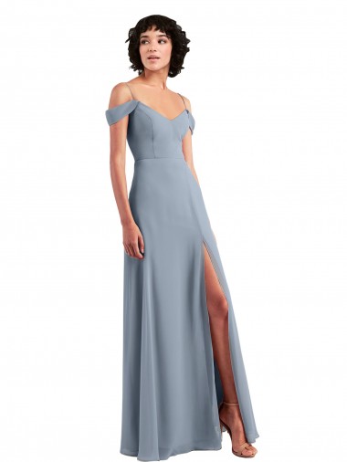 A-Line V-Neck Chiffon Long Dusty Blue Formal Dress / Bridesmaid Dress Barrie
