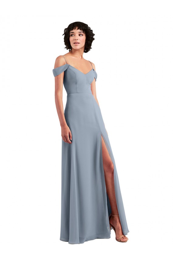 A-Line V-Neck Chiffon Long Dusty Blue Formal Dress / Bridesmaid Dress Barrie