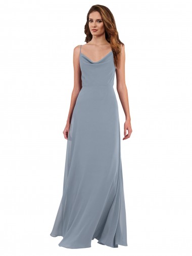 A-Line Cowl Neck Soft Chiffon Long Dusty Blue Formal Dress / Bridesmaid Dress Barrie