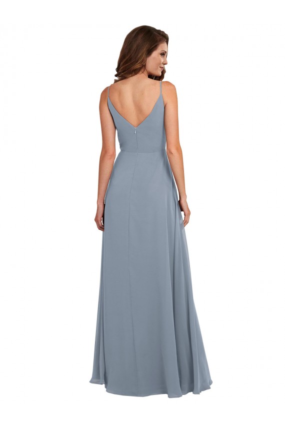 A-Line Cowl Neck Soft Chiffon Long Dusty Blue Formal Dress / Bridesmaid Dress Barrie